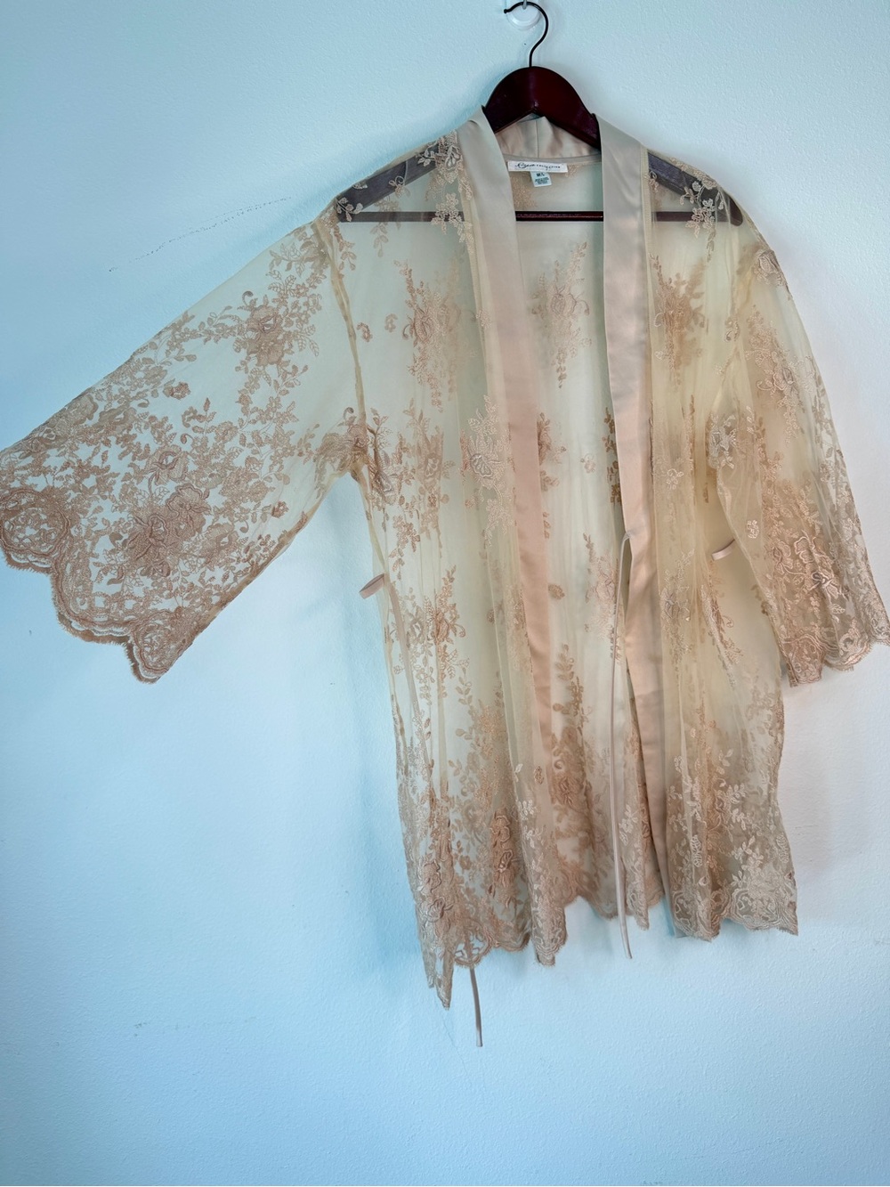Vintage Inspo Rya Collection Sheer‎ Lace Embroidered Kimono Cardigan Robe Fairy
